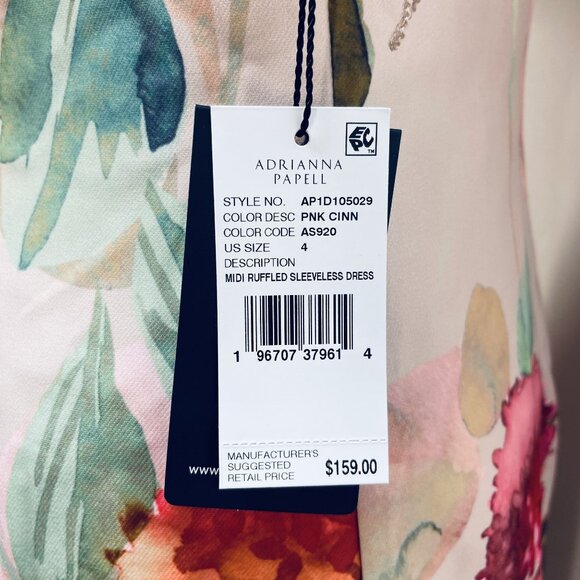 Adrianna Papell Womens Midi Ruffled Sleeveless Dress Size 4 Floral Pattern - Picture 6 of 11